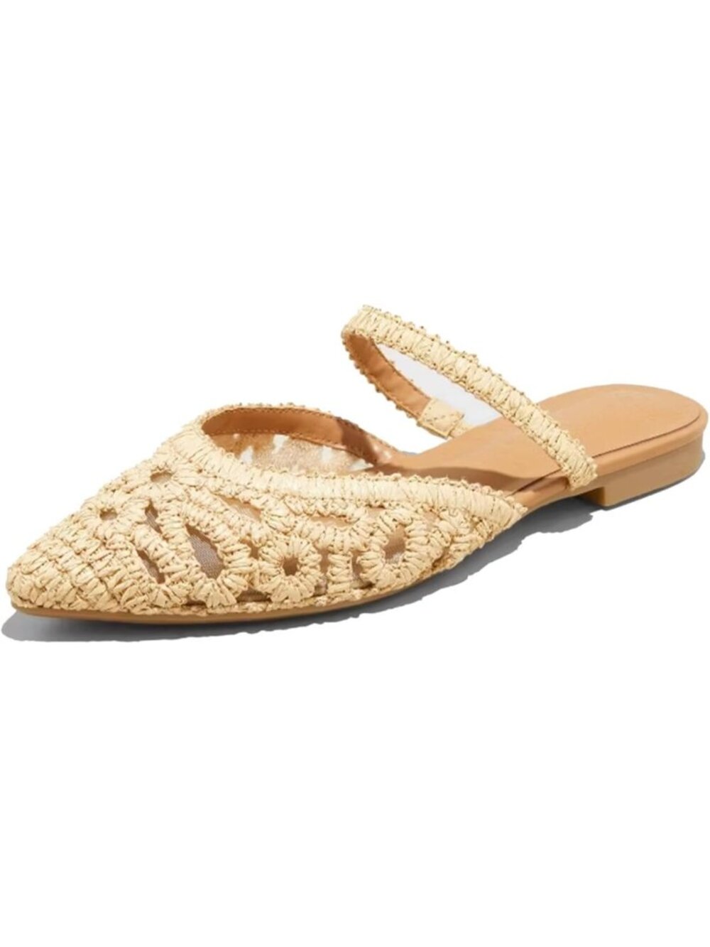 Women's Raffia Comfy Raffia Woven Strap Closed Pointed Toe Mule Flat Sandals